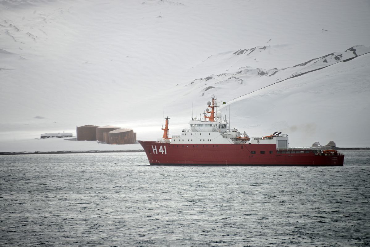 05A Brazil Ship Next To Old Whaling Station In Whalers Bay At Deception Island On Quark Expeditions Antarctica Cruise Ship